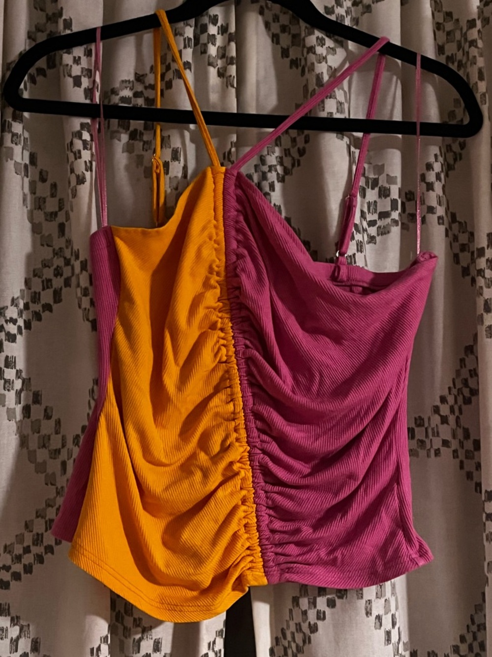 dolan Two-Tone Pink & Mustard Ruched Ribbed Cami